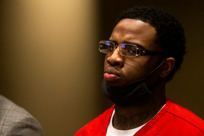 Justin Johnson, the man accused of shooting Young Dolph, appears in Shelby County Criminal Court in Memphis, Tenn., Friday, July 14, 2023.
