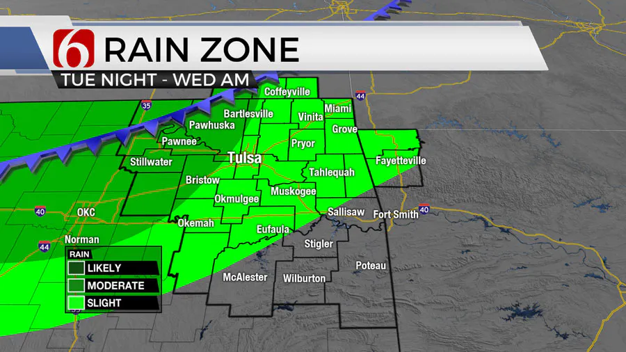 Area of ​​rain on Tuesday