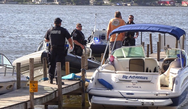 Lake County Marine Units, Conservation Police and Antioch Fire Department on scene after a wave runner struck a boat, fatally injuring two teenage girls.  Sandbar Bar and Grille-40870 N. Douglas Rd., Tuesday, June 18, 2024, Antioch, Joe Shuman /For the Chicago Tribune