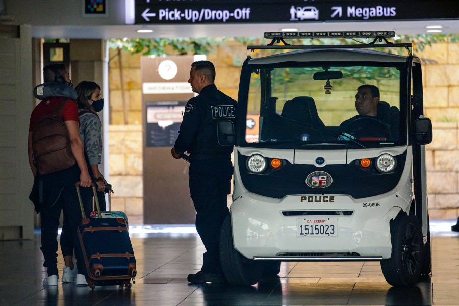 LAPD officers patrol Union Station Wednesday, Aug. 11, 2021, in Los Angeles.  (Getty Images)